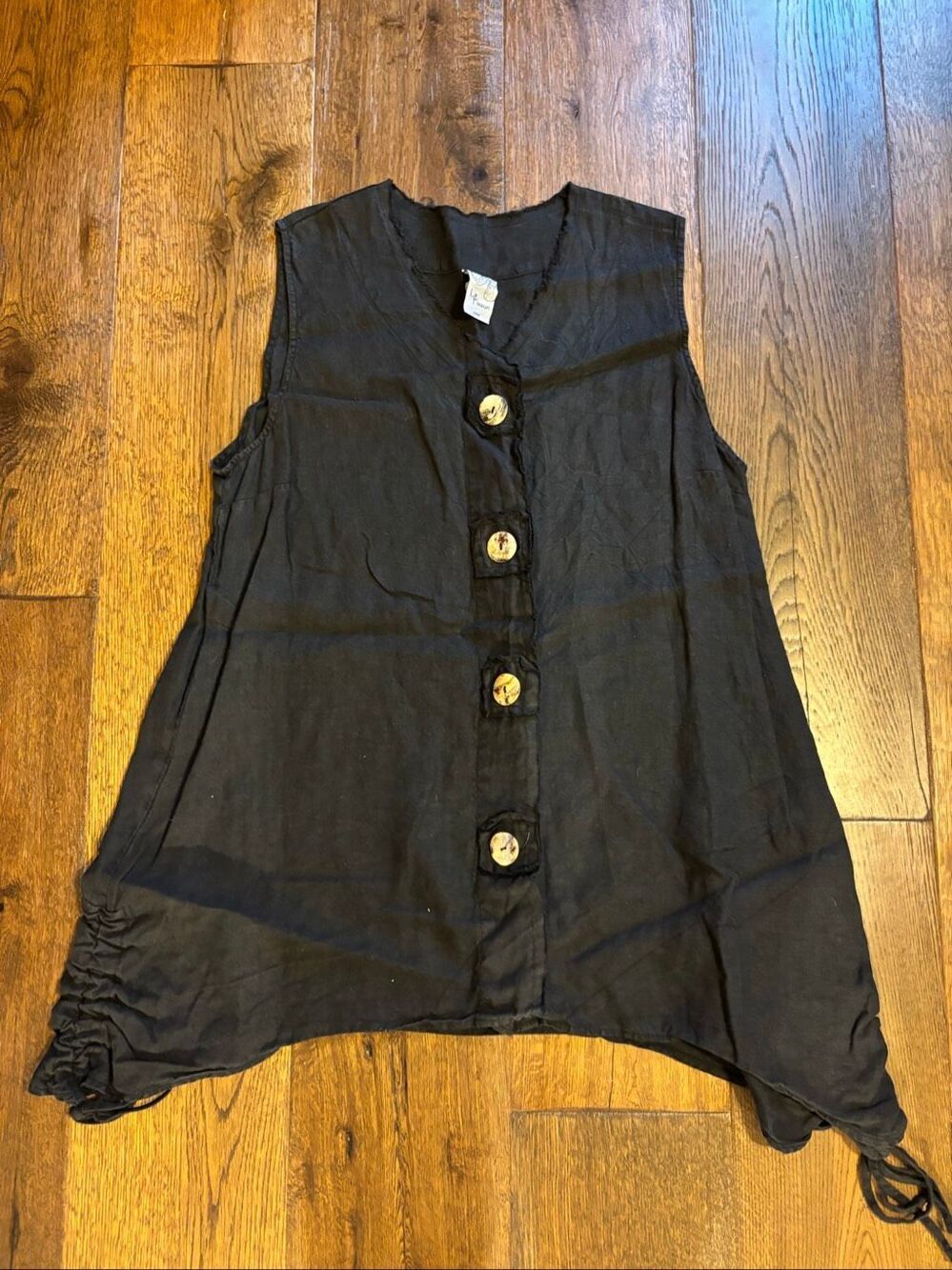 La fixsun linen black M tank tunic vest lagenlook